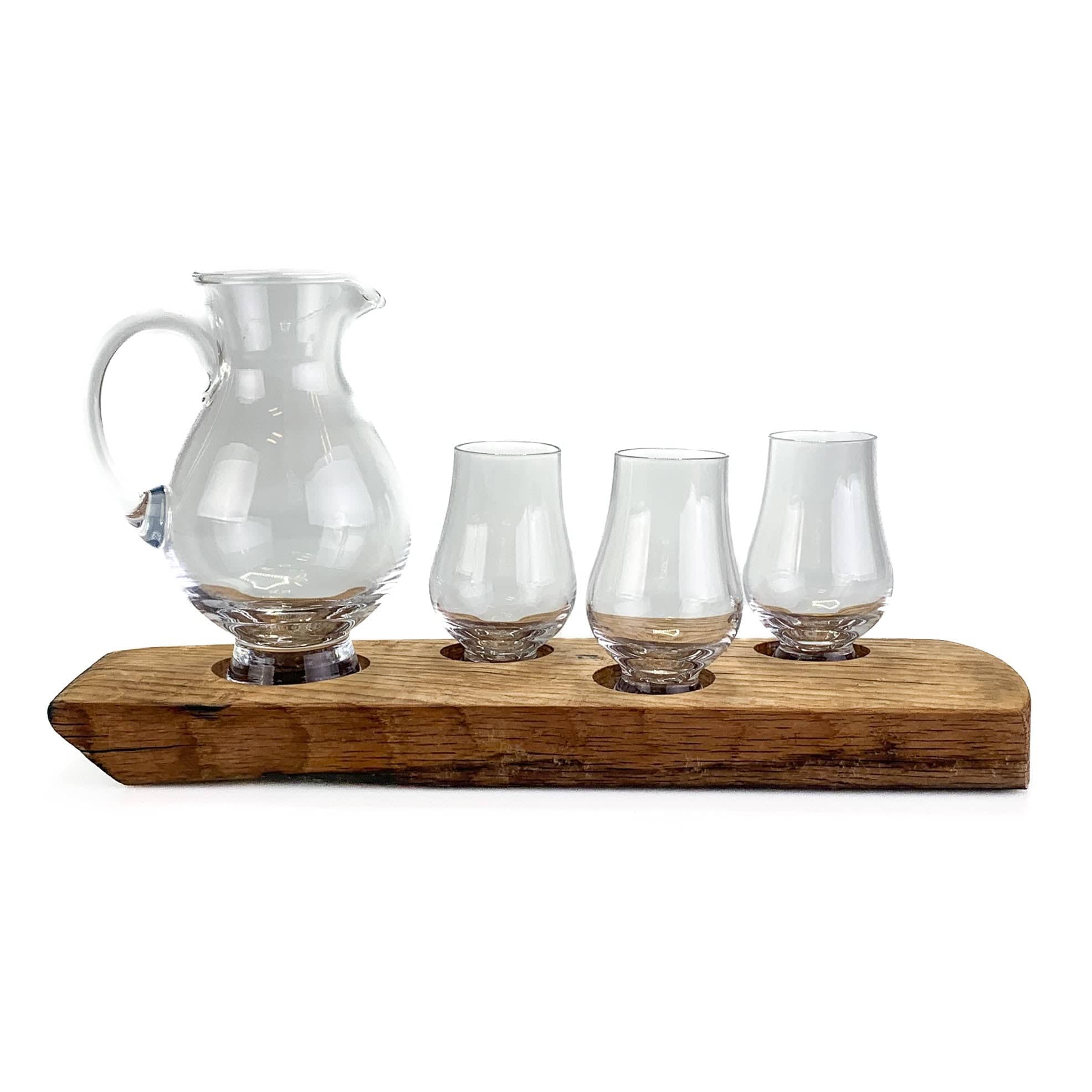 In this photo Darach glass holder with 3 Glencairn WEE glasses and Water Jug Mood4Whisky