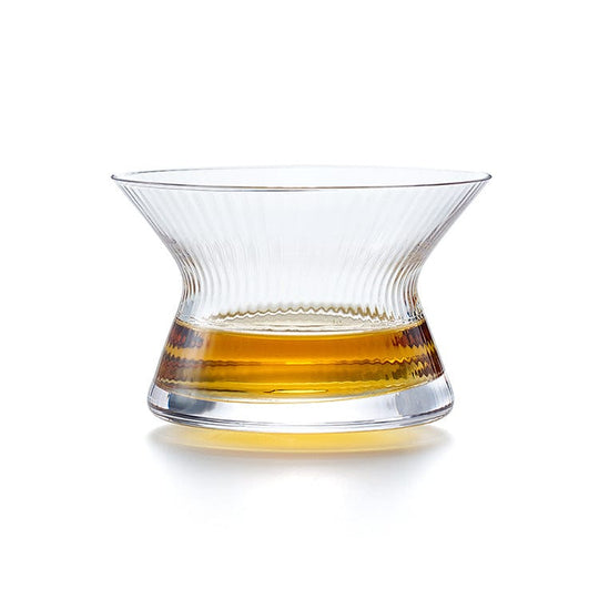 In this photo Japenese Styole Rotate Whiskey Glass - Slender Waist - Crystal - 170 ml - With Coaster Mood4whisky