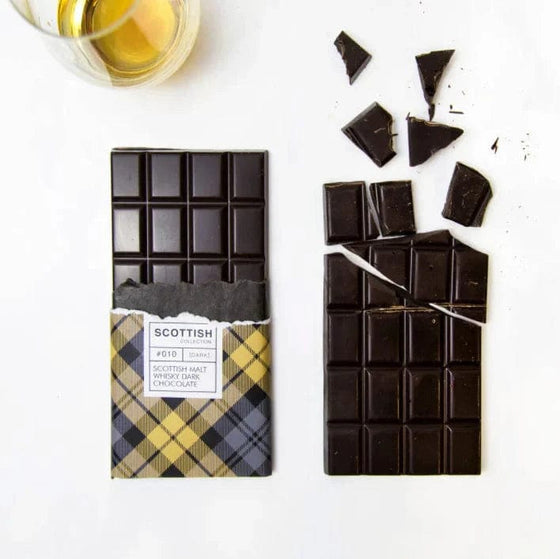 Dunkle Schokoladentafel mit Malt Whisky – 100 Gramm – handgefertigt in Schottland
