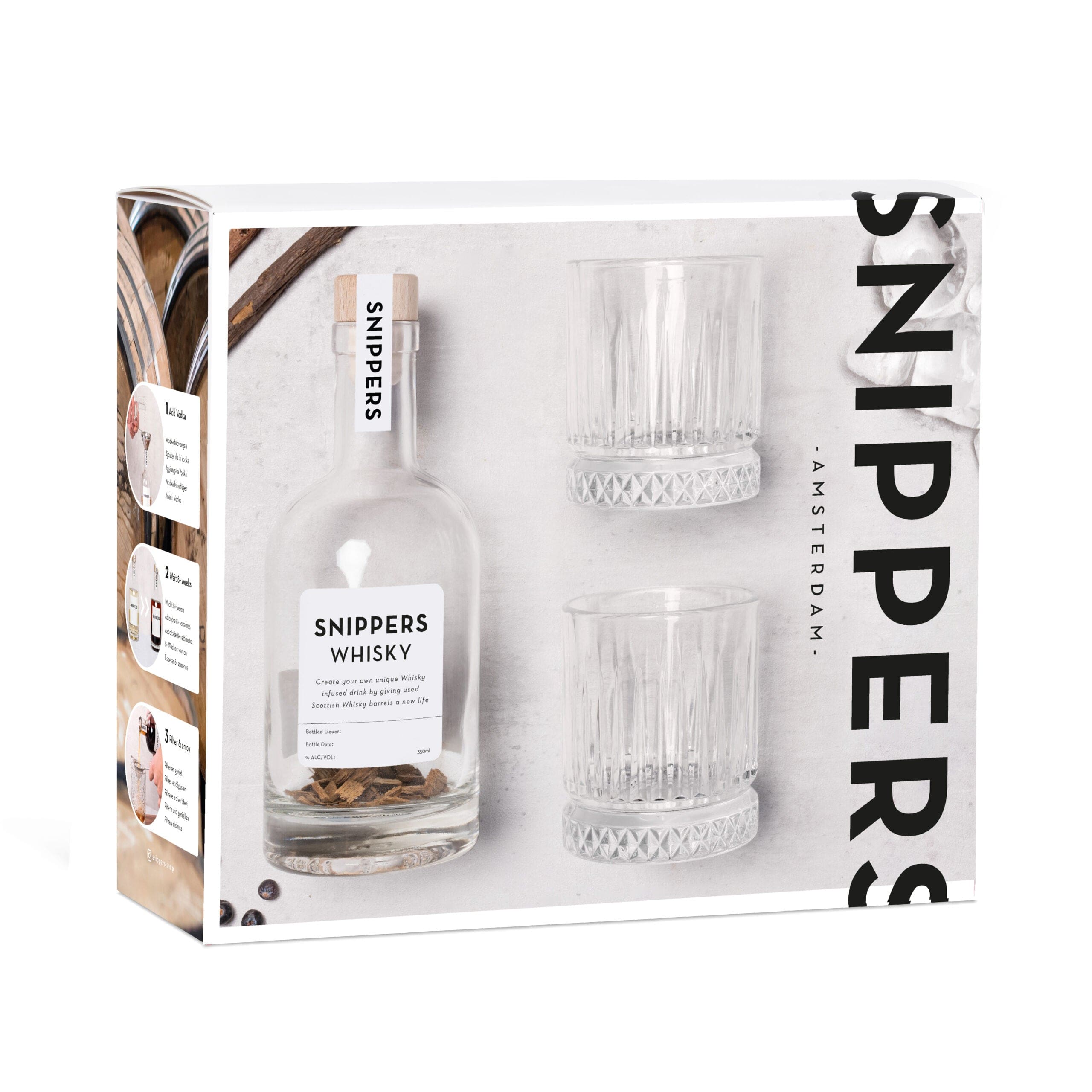 In this photo Maak je eigen Whisky 350ml Cadeauset met 2 Whiskyglazen - Snippers MoodCompanyNL