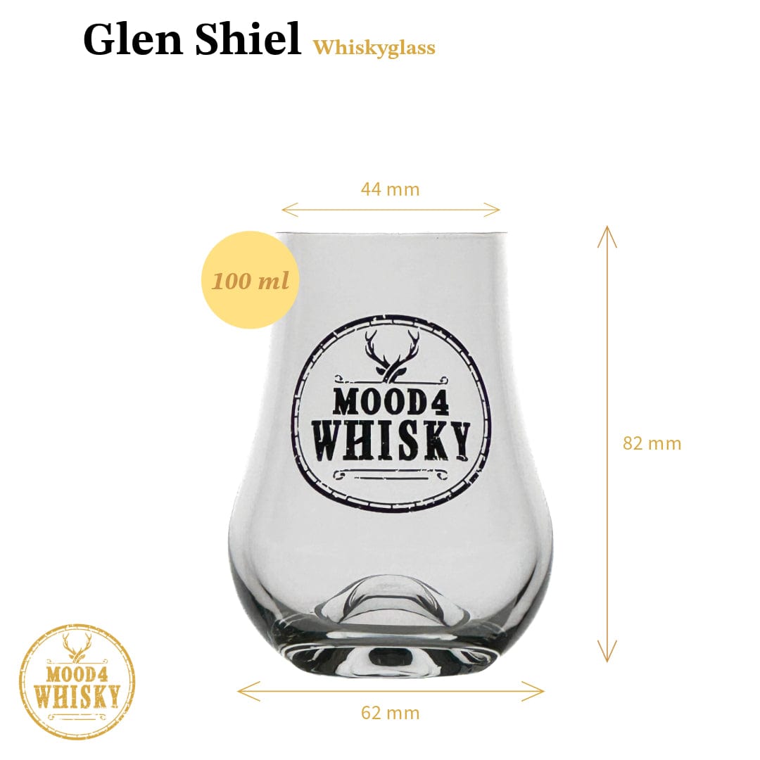 In this photo Whisky glass Glen Shiel with logo ★★★★★ - 100 ml - 5 +1 Free - Wholesale packaging - Mood4Whisky MoodCompanyNL